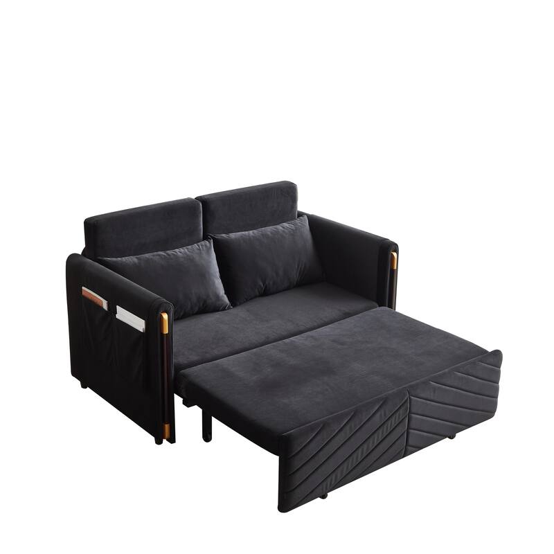 54" Velvet Pull-Out 2-Seater Sofa Bed with Adjustable Backrest & 2 Pillows