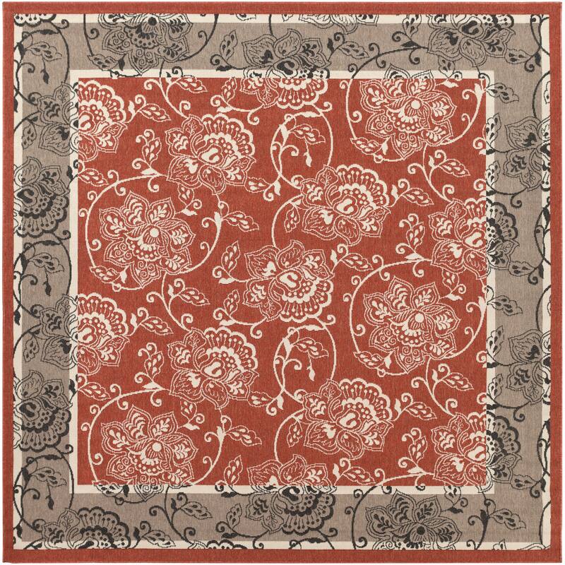 Janelle Indoor/Outdoor Transitional Floral Border Area Rug