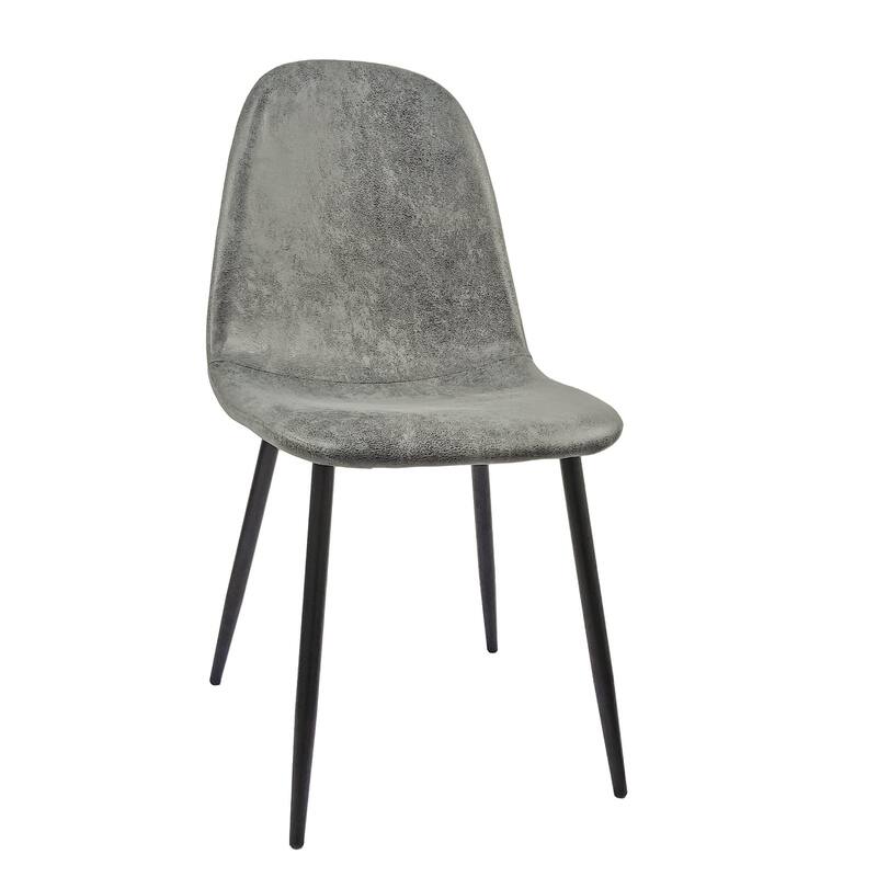 Set of 4 Modern Dining Chairs: Soft Suede Seat, Spoon Shape, Black Metal Legs for Dining Room/Kitchen