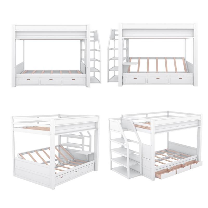 Full Size Convertible Bunk Bed with Storage Staircase, Daybed Conversion, and 3 Drawers for Efficient Bedroom Organization