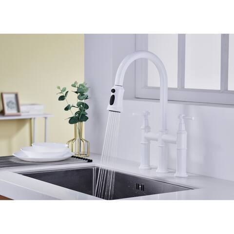 Bridge Kitchen Faucet with Pull-Down Sprayhead in Spot