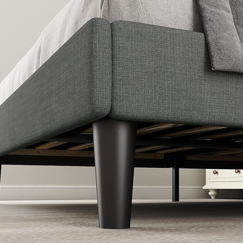 Queen Modern Bed with Button Tufted Adjustable Headboard, Dark Grey