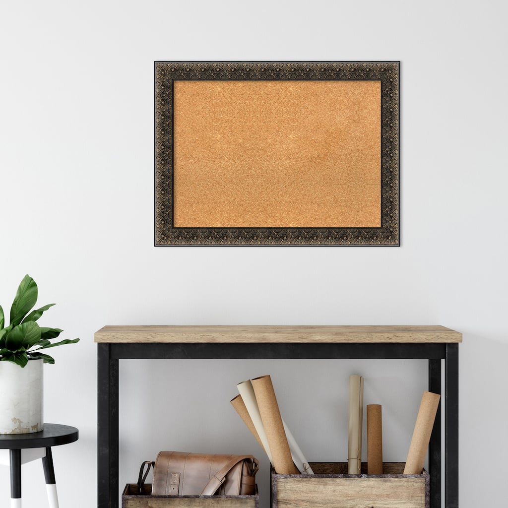 Intaglio Embossed Black Wood Framed Natural Corkboard Bulletin Board