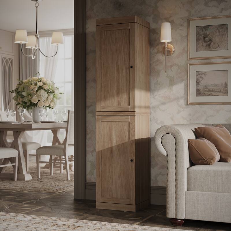 Palace Imports Premium 100% Solid European Oak Hardwood Modular Dining Room Cabinet with Shaker Doors - 16" Wide, 71.5" Tall - Natural-Oak