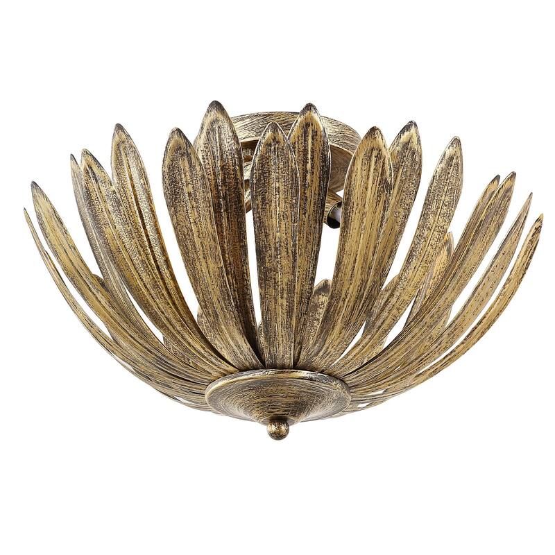 Gold Semi-Flush Mount Light 15" Hand Painted 3-Light Fixture