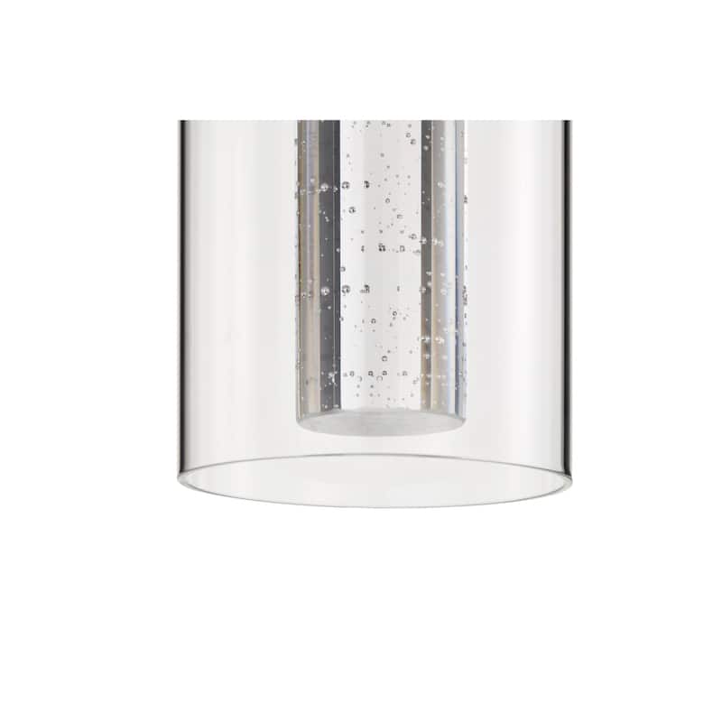 7-Watt 1-Light Chrome Clear Glass Shade Inner Seedy Glass Cylinder LED Pendant Light