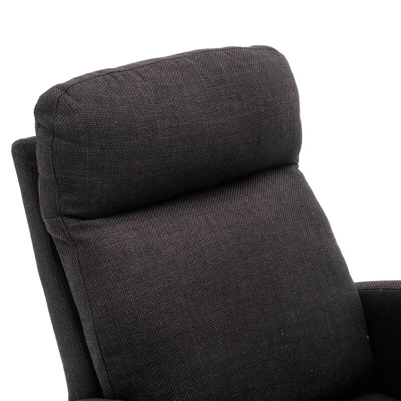 Linen High-Back Rocking Chair with Recliner Function, Side Pocket, and Solid Wood Legs