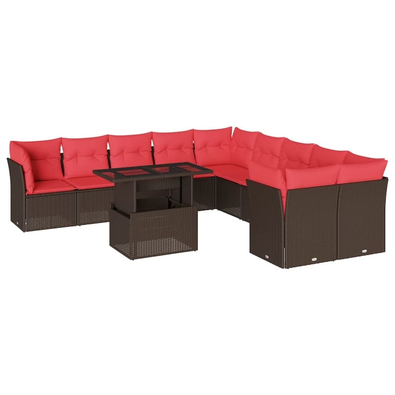 vidaXL Patio Sofa Set with Cushions and Table Outdoor 11 Piece Poly Rattan - 24.4 x 24.4 x 27.2