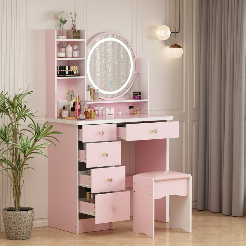 31.5" Wide Makeup Vanity Set with Stool, Mirror,3 Color Light - 31.5"W