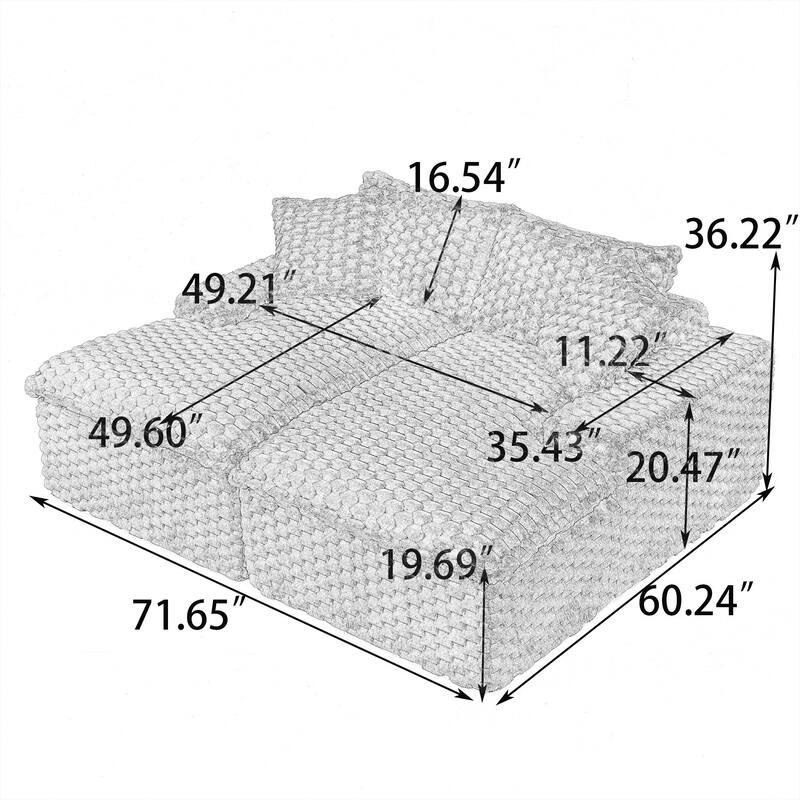 Lazy Reclining Sofa Turtle Velvet Modular Sleeper Sectional Sofa Bed with Double Chaise Lounge and Full Compressed Sponge