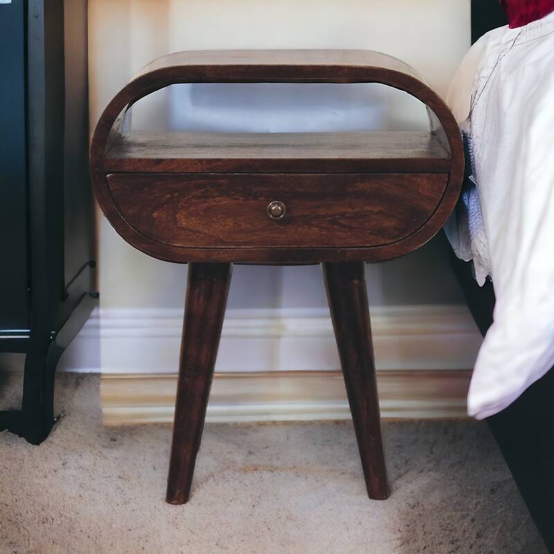 Light Walnut Circular Bedside with Open Slot