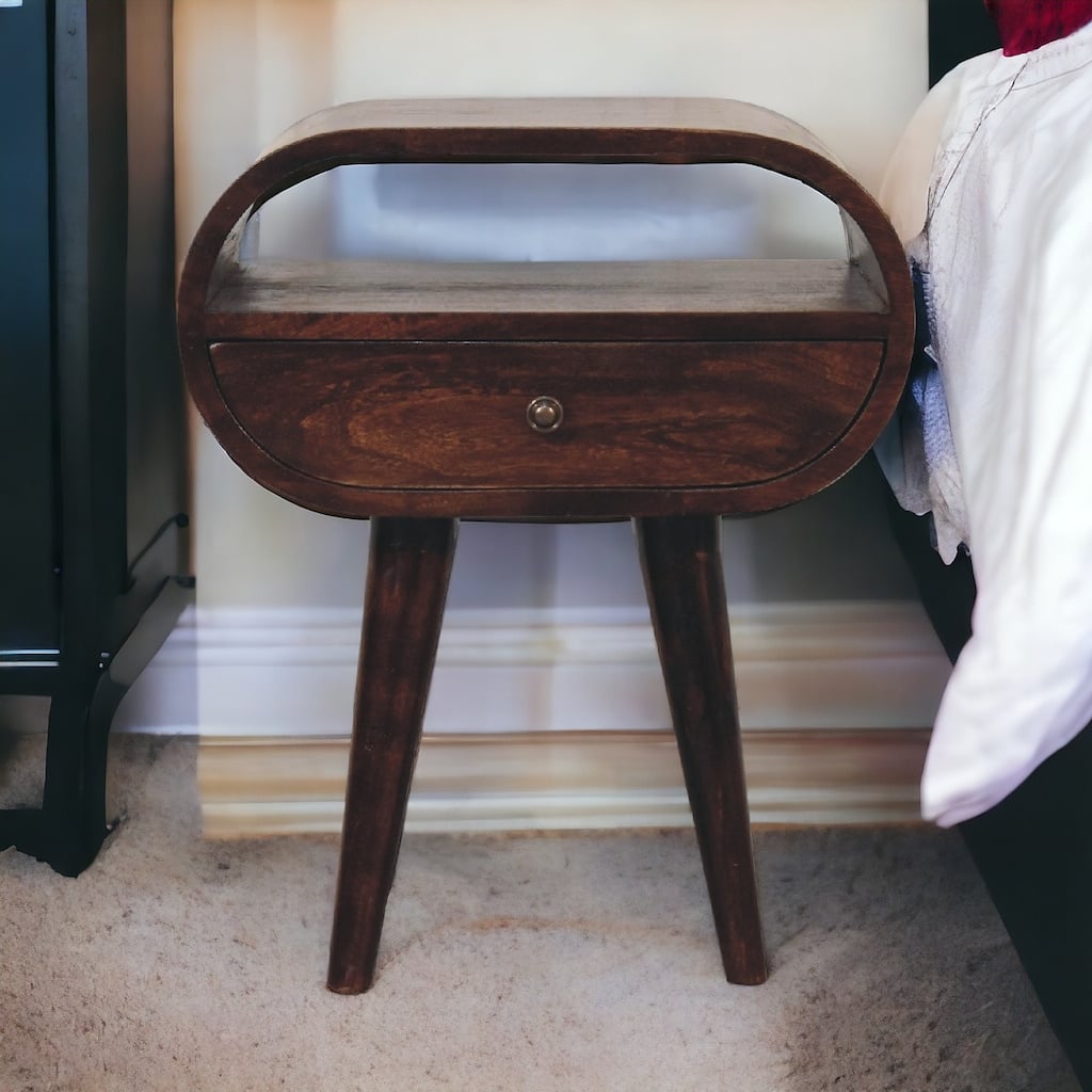 Light Walnut Circular Bedside with Open Slot