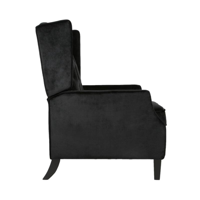 Octa Manual Recliner Chair, Button Tufted Wingback Design Black Velvet