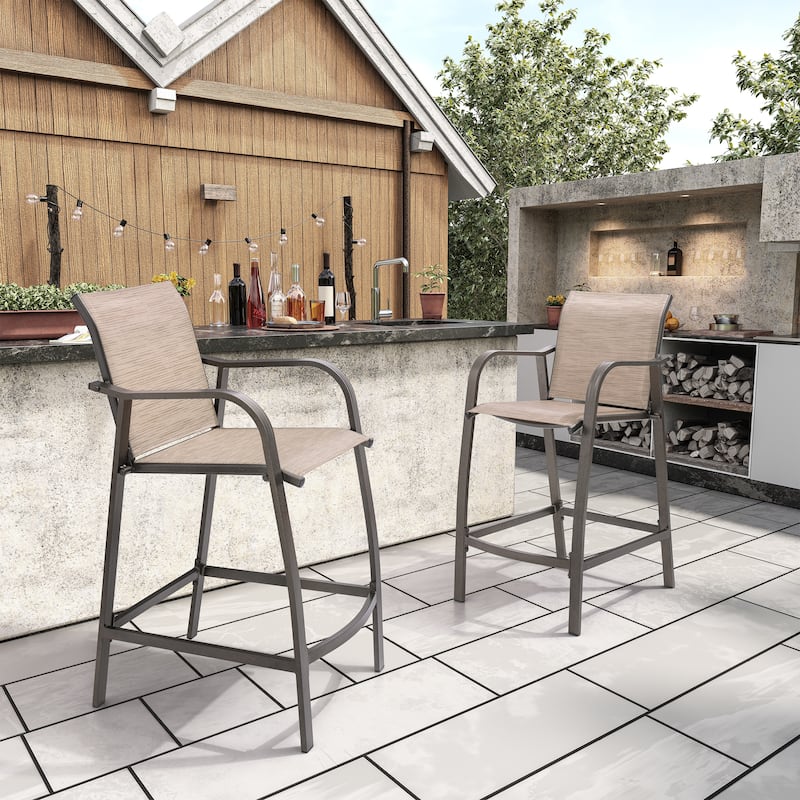 Crestlive Products Outdoor Outdoor Cast Aluminum Swivel Bar Stools with Sunbrella Cushion