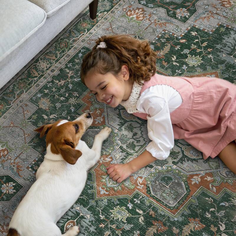 Mcow Neutral Floral Low Pile Machine Washable Non-Slip Area Rug - 8'X10'