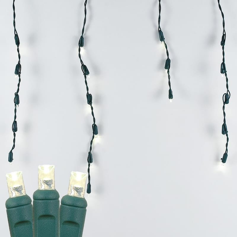 Christmas LED Icicle Light Set, Warm White, Green Wire, 7.5' Long, 70 Light - Warm White