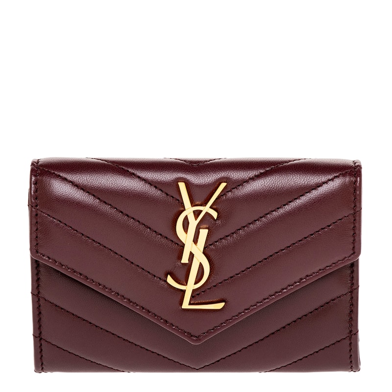 Saint Laurent Cassandre Small Wallet in Leather - Rouge Cabarnet