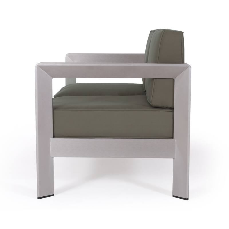 Aviara Outdoor 4-Seater Aluminum Chat Set with Fire Pit and Tank Holder by Christopher Knight Home