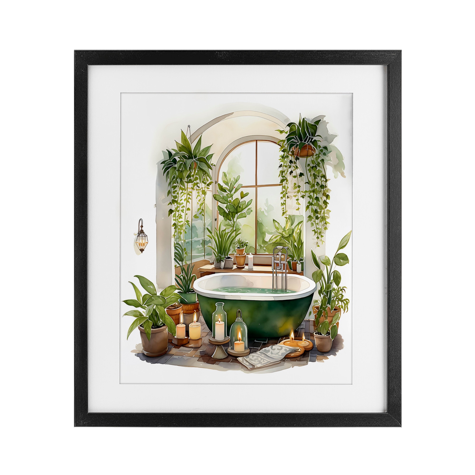 Stupell Tranquil Tub with Candles & Greenery Under Glass Framed Design By Lettered and Lined