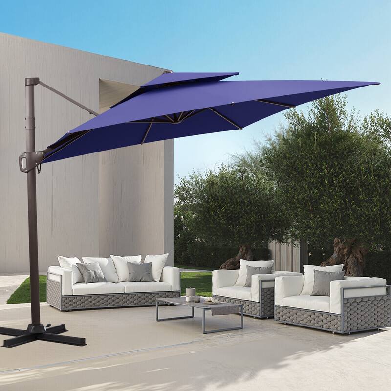11 × 9 ft Outdoor Patio Cantilever Offset Dual Top Umbrella - Navy Blue