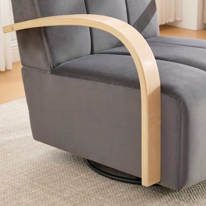 Modern Upholstered 360° Swivel Accent Chair with Solid Wood Armrests and Comfy Lounge Reading Chair, Single Sofa Armchair