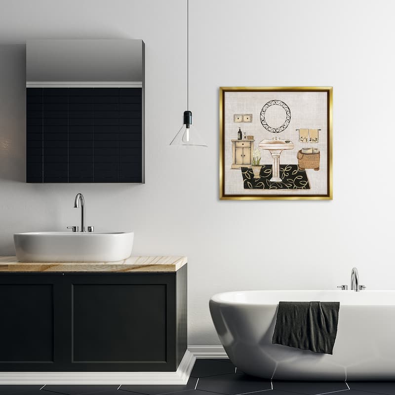 Stupell Vintage Luxurious Bathroom Framed Floater Canvas Wall Art Design By Janet Tava