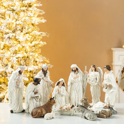 Glitzhome 12 pcs Oversized Ivory Resin Nativity Figurine Set