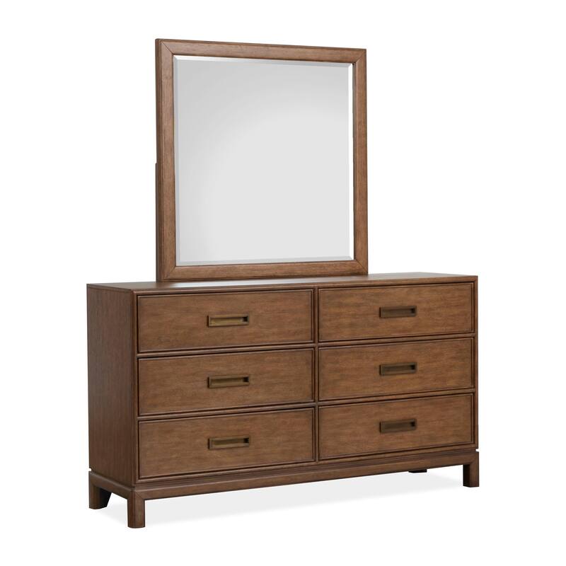 Magnussen Home Ridgefield Russet Double Drawer Dresser With Landscape Mirror - 6-drawer