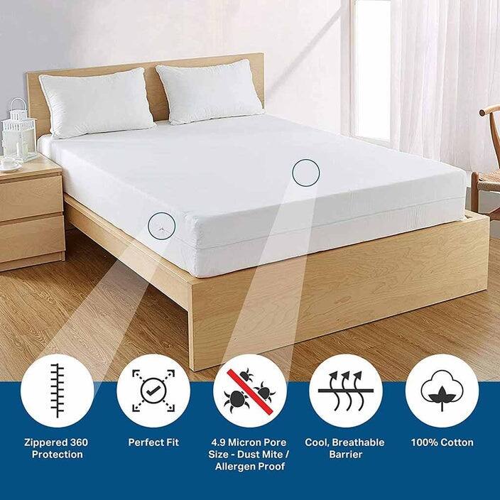 Allergy Care 100% Cotton Breathable Mattress Protector, Zippered Encasement, Blocks Dust Mites, Pollen and Pet Dander