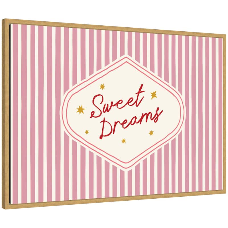 Kate and Laurel Sweet Dreams Retro Typography Pink and Red Stripe by Lucky Guava Framed Canvas Wall Art Print - 23x33