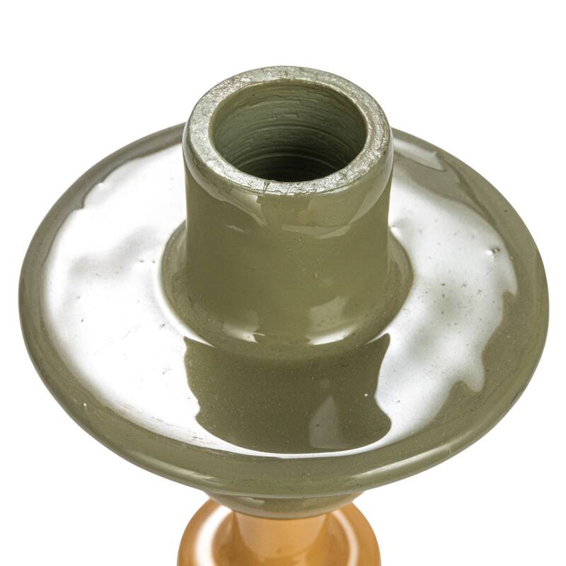 Decorative Enameled Metal Taper Candle Holder - 3.5"L x 3.5"W x 9.0"H