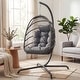 preview thumbnail 43 of 53, Oversized 1-Person Foldable Hanging Egg Chair - Wicker Swing Chair with Stand, Portable for Indoor Outdoor Patio Dark Grey