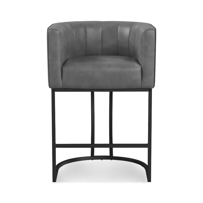 Modern 26.in Counter Height Stool Low Back Upholstered/PU Leather Barrel Bar Stool with Metal Frame