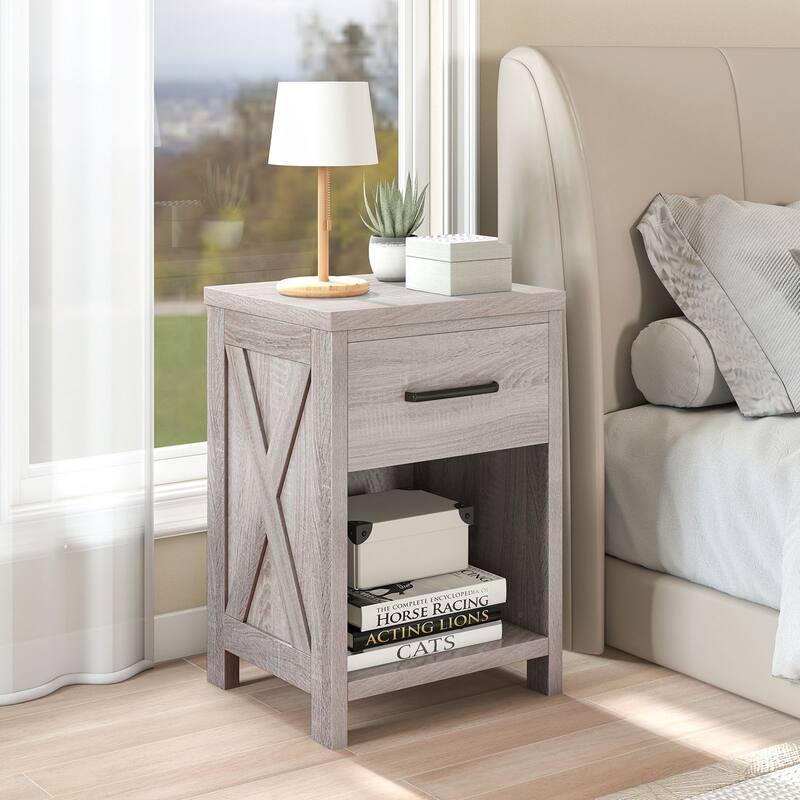 Gymax 2PCS Nightstand Sofa Side Table Rustic End Table w/Drawer Shelf