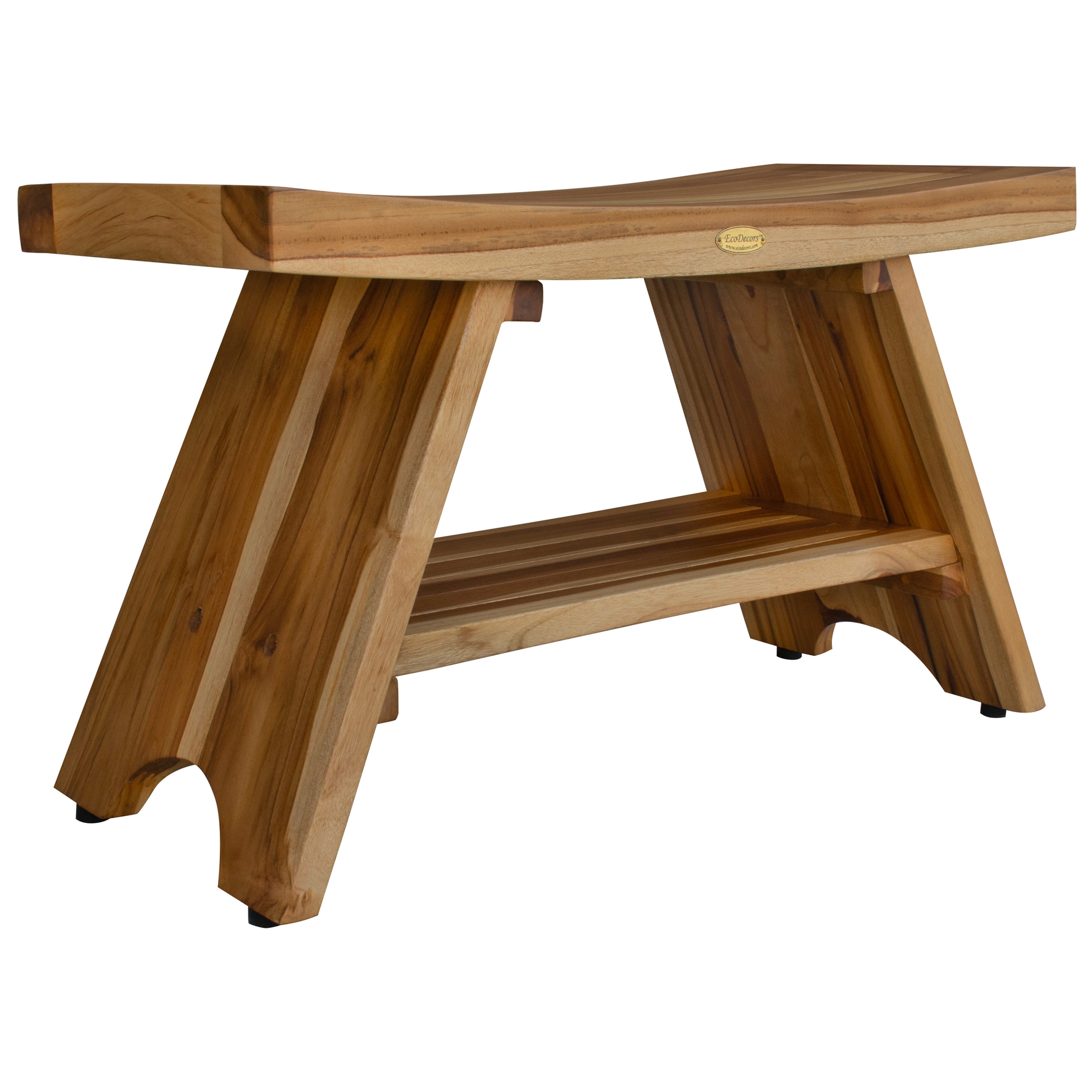 EcoDecors Serenity EarthyTeak 35" Teak Wood Shower Bench with Shelf