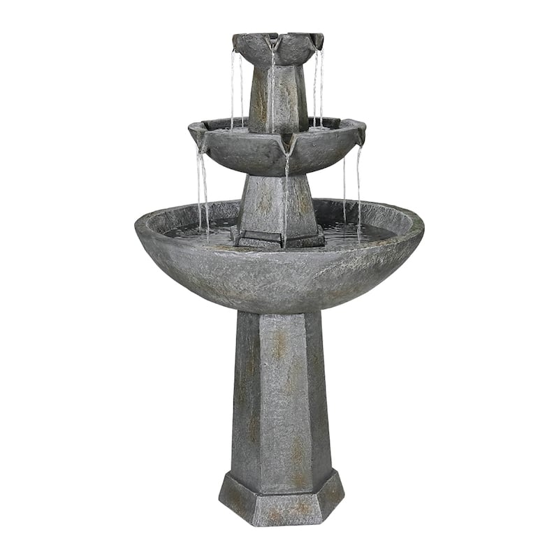 43.3-Inch Tall Outdoor 3-Tiered Pedestal Water Fountain and Birdbath