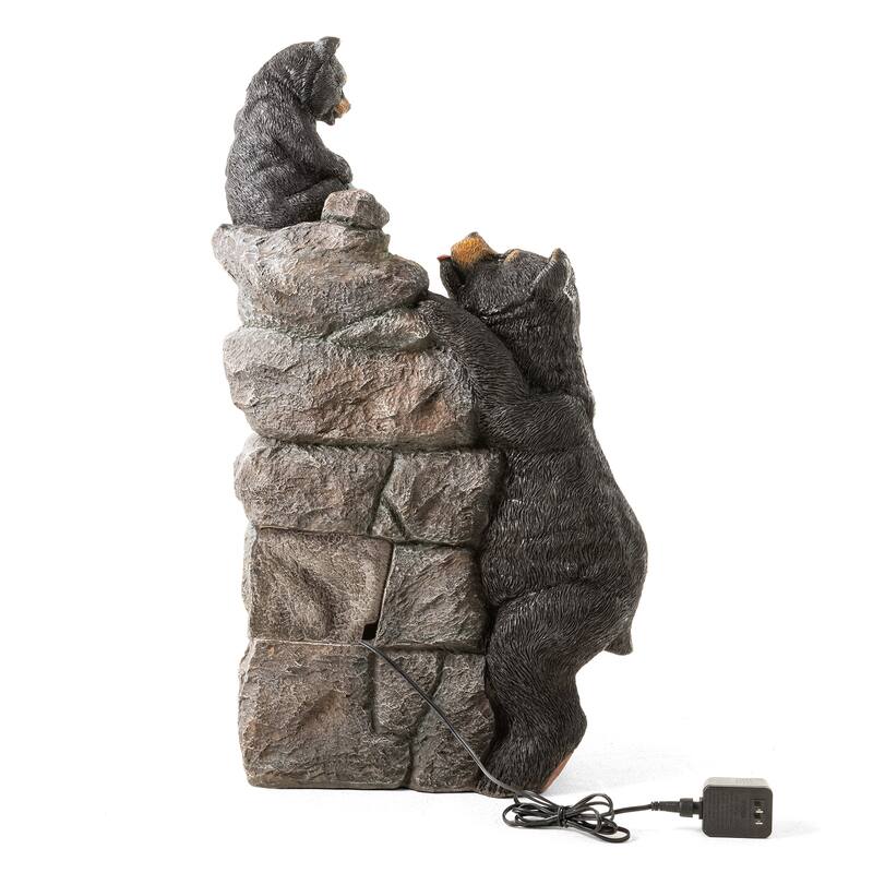 Glitzhome 30.5"H 4-Tiered LED Lighted Mom & Baby Bear Polyresin Outdoor Floor Fountain