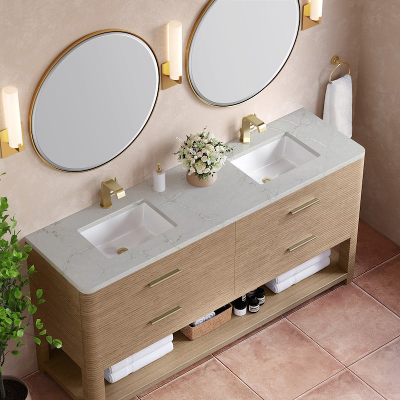 James Martin Vanities Lucian 72" Double Vanity, Pebble Oak - Victorian Silver