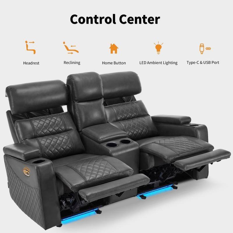 MCombo Power Reclining Loveseat Sofa with Adjustable Headrests and Console, Home Theater Seating with Armrest Storage HTS480