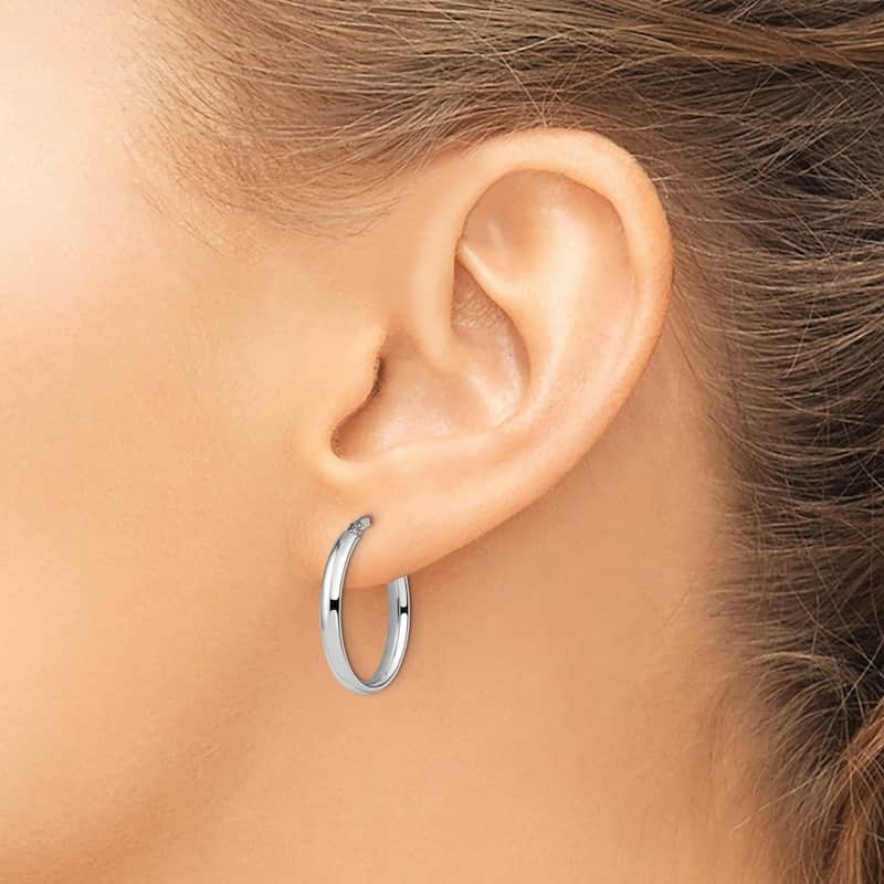 Curata 14k White Gold 22x3mm Polished Domed Oval Hoop Earrings