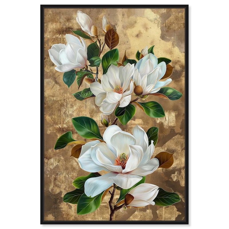 Guilded White flora Canvas by Art Remedy - Black - 24" x 36"