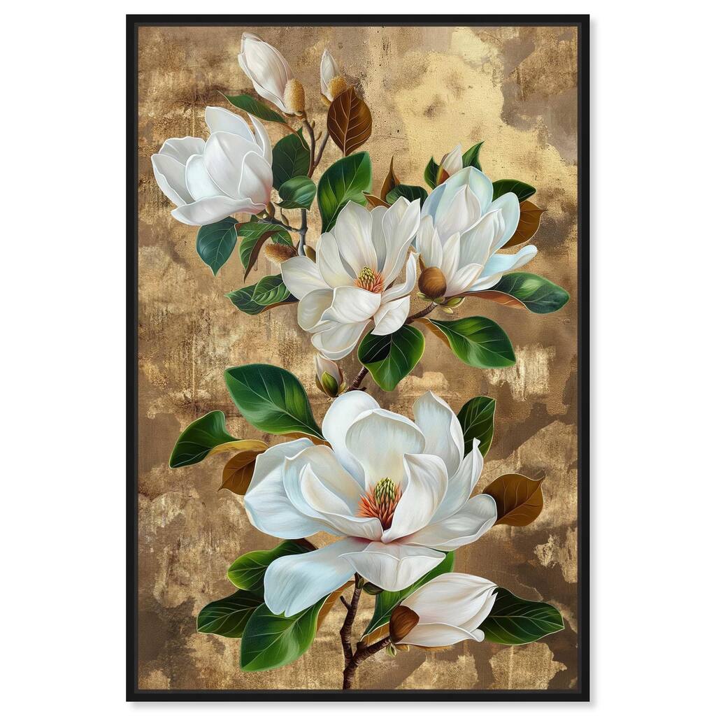 Guilded White flora Canvas by Art Remedy