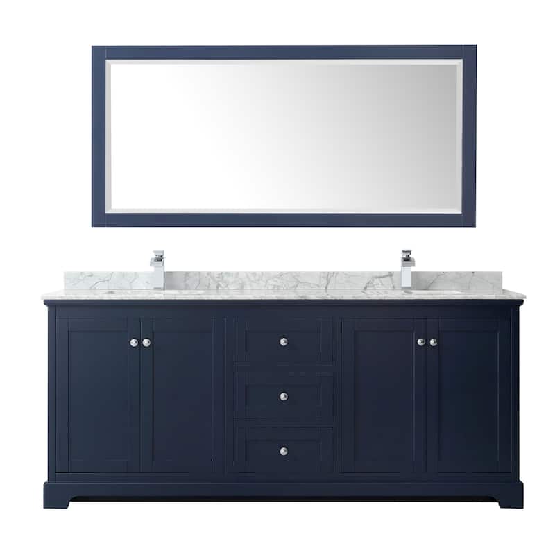 Avery 80-inch Double Vanity, Marble Top, Square Sinks, 70-inch Mirror