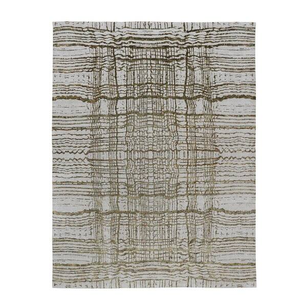 slide 2 of 12, Shahbanu Rugs Gray Fine jacquard Modern Wool and Art Silk Hand Loomed Oriental Rug (9'0" x 11'7") - 9'0" x 11'7"