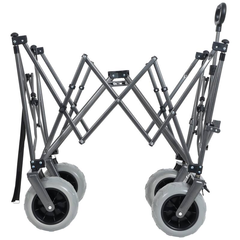 300L XL Heavy-Duty Folding Wagon Cart w/ Brakes,Pockets,Cup Holders