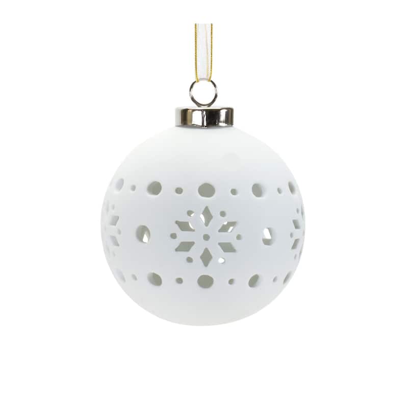 6 White Finish Snowflake Porcelain Christmas Ball Ornament 4-5.5"