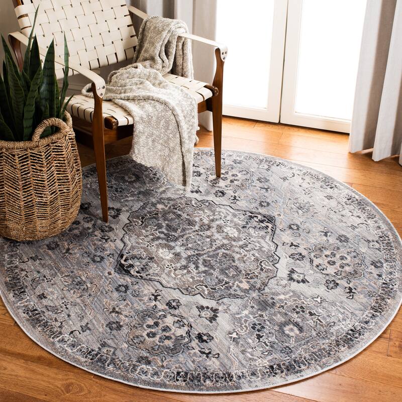 SAFAVIEH Vintage Boho Persian Maki Oriental Polyester Rug with - 5' Round - Grey