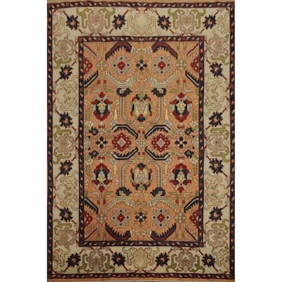 Hand Knotted Oriental 100% Wool Carpet Transitional All-Over Oranges & Rust Oushak Area Rug - 9' 10'' X 7' 10''