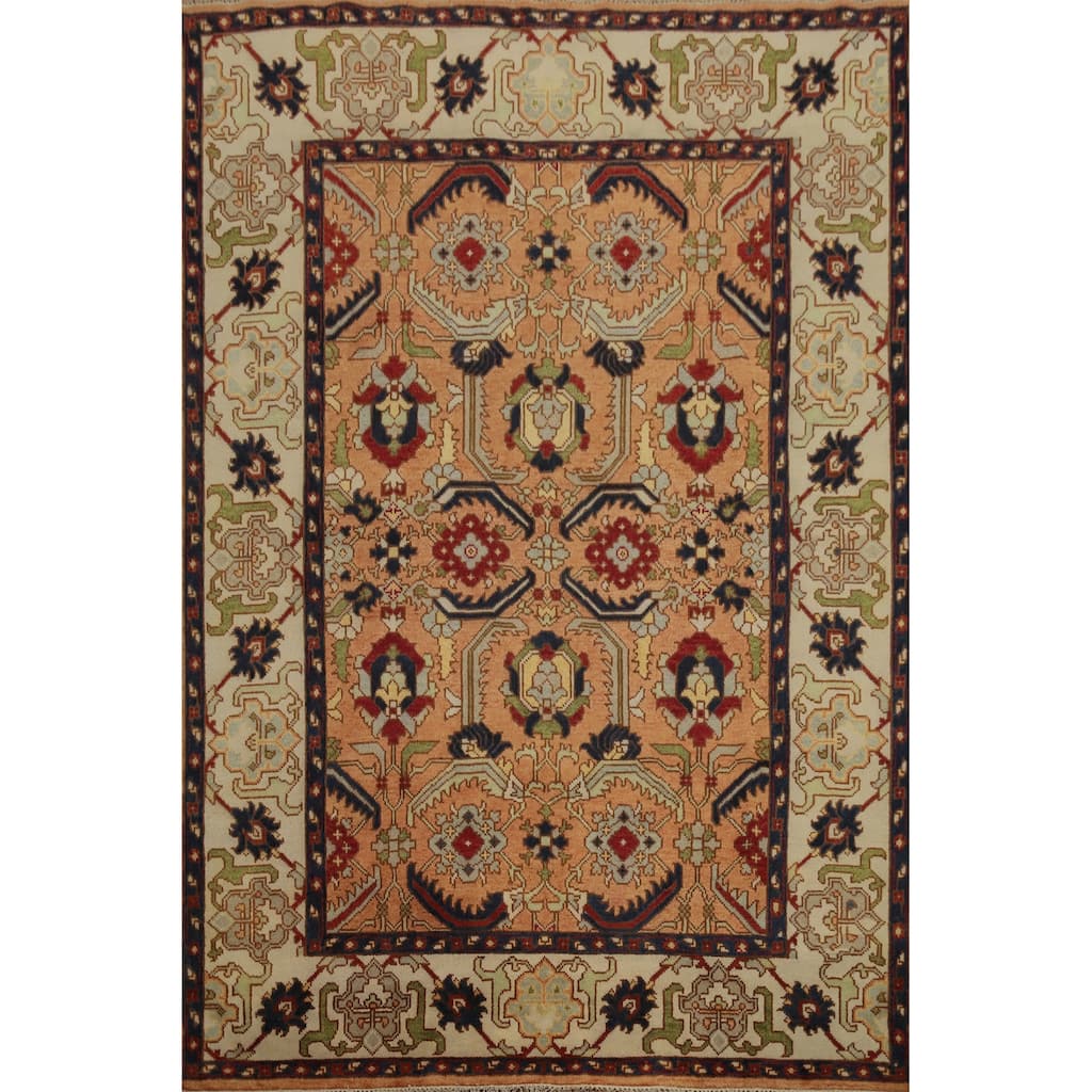 Hand Knotted Oriental 100% Wool Carpet Transitional All-Over Oranges & Rust Oushak Area Rug - 9' 10'' X 7' 10''