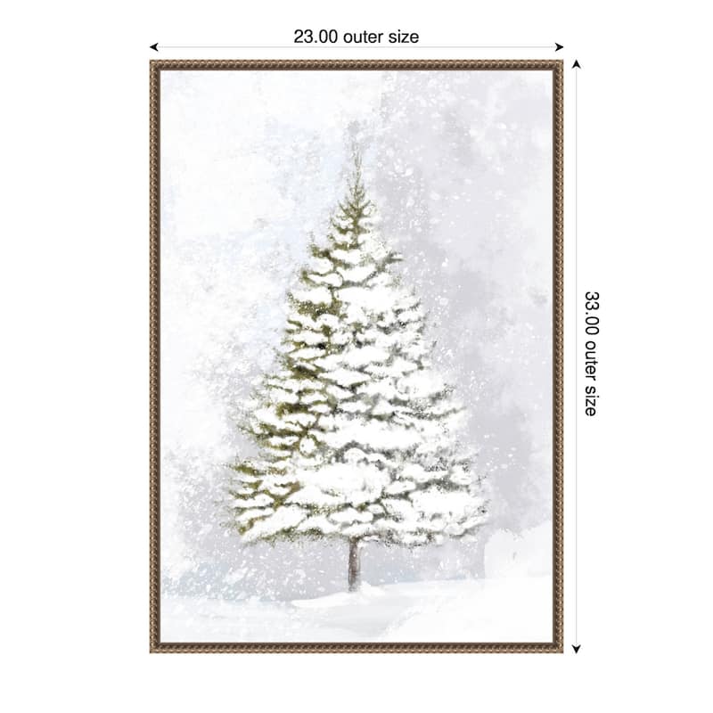 Lone fir in the snow by Rosana Laiz Blursbyai Framed Canvas Wall Art Print - Sylvie Beaded Dark Gold - 23 x 33 in
